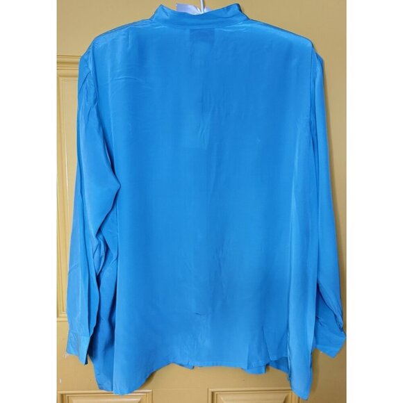 Linea Louis Dell'Olio Blouse Top Size 2X Button Up Silk Tiffany Blue - Picture 5 of 9